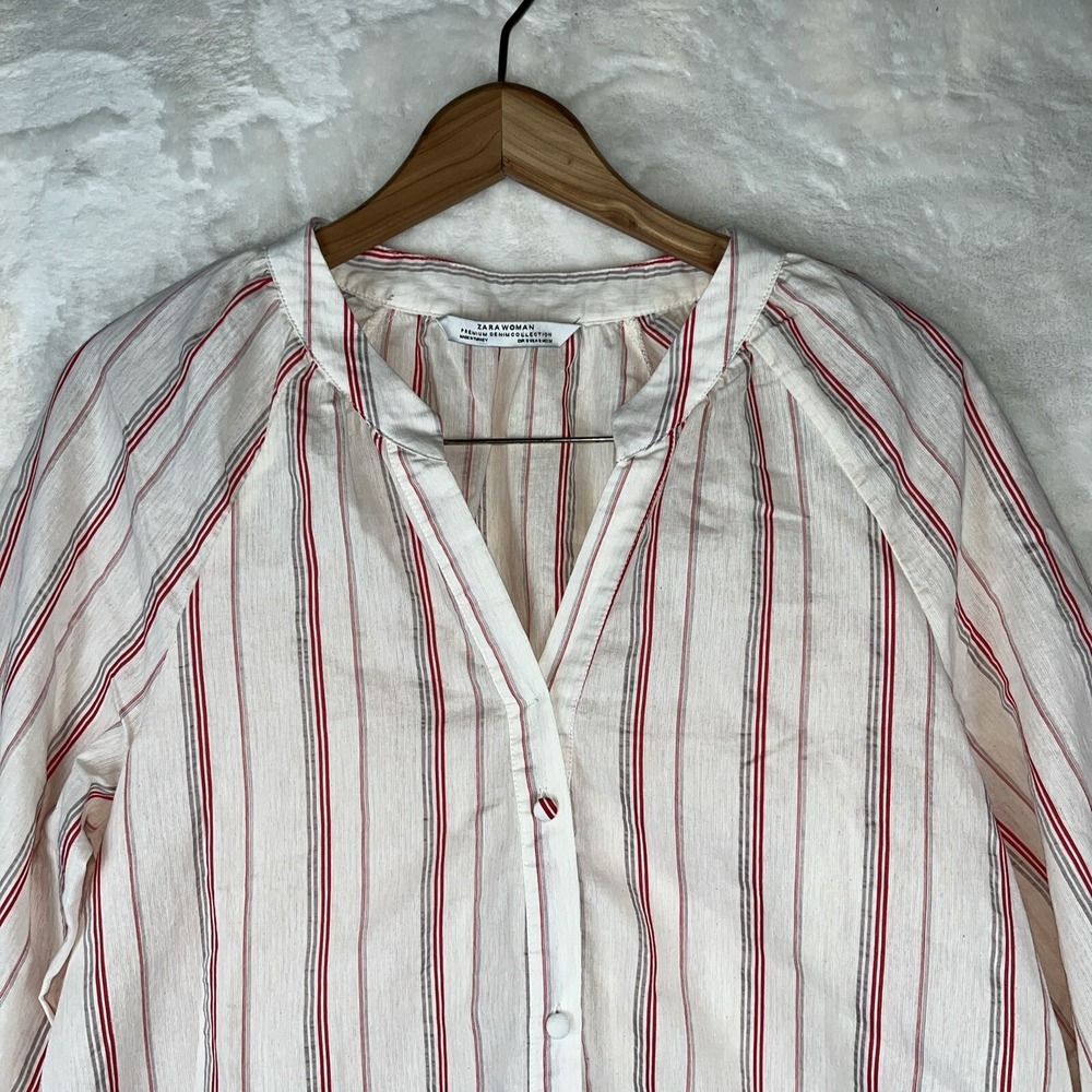 Zara Dress‎ Womens S Ivory Striped Peasant Boho Bohemian Beach Minimalist Retro - Picture 2 of 14